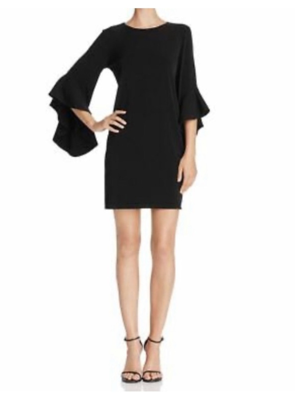 Laundry By Shelli Segal Black Ruffle Sleeve Shift Dress Small